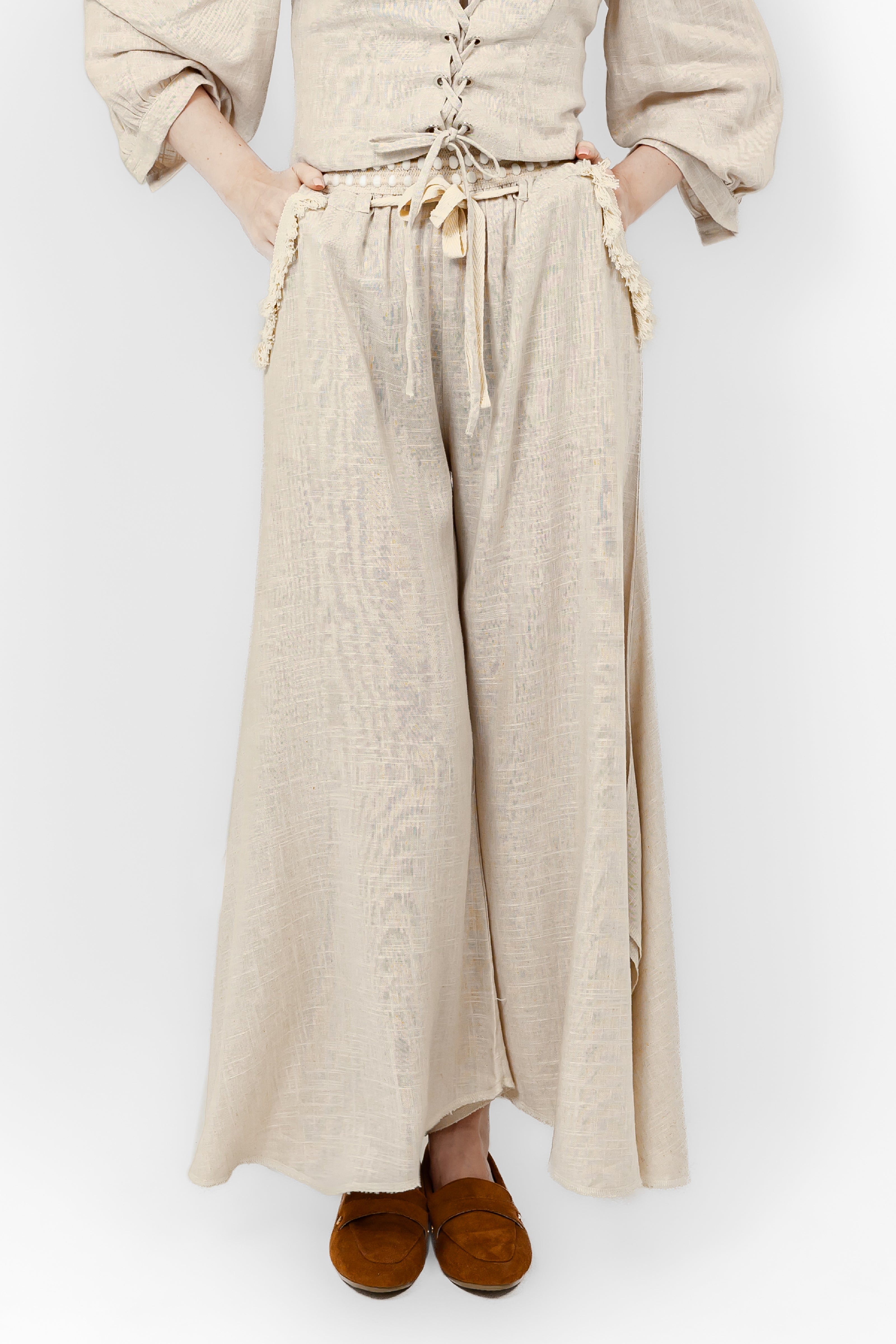 NATURAL Linen ELASIC WAIST PANTS S24064