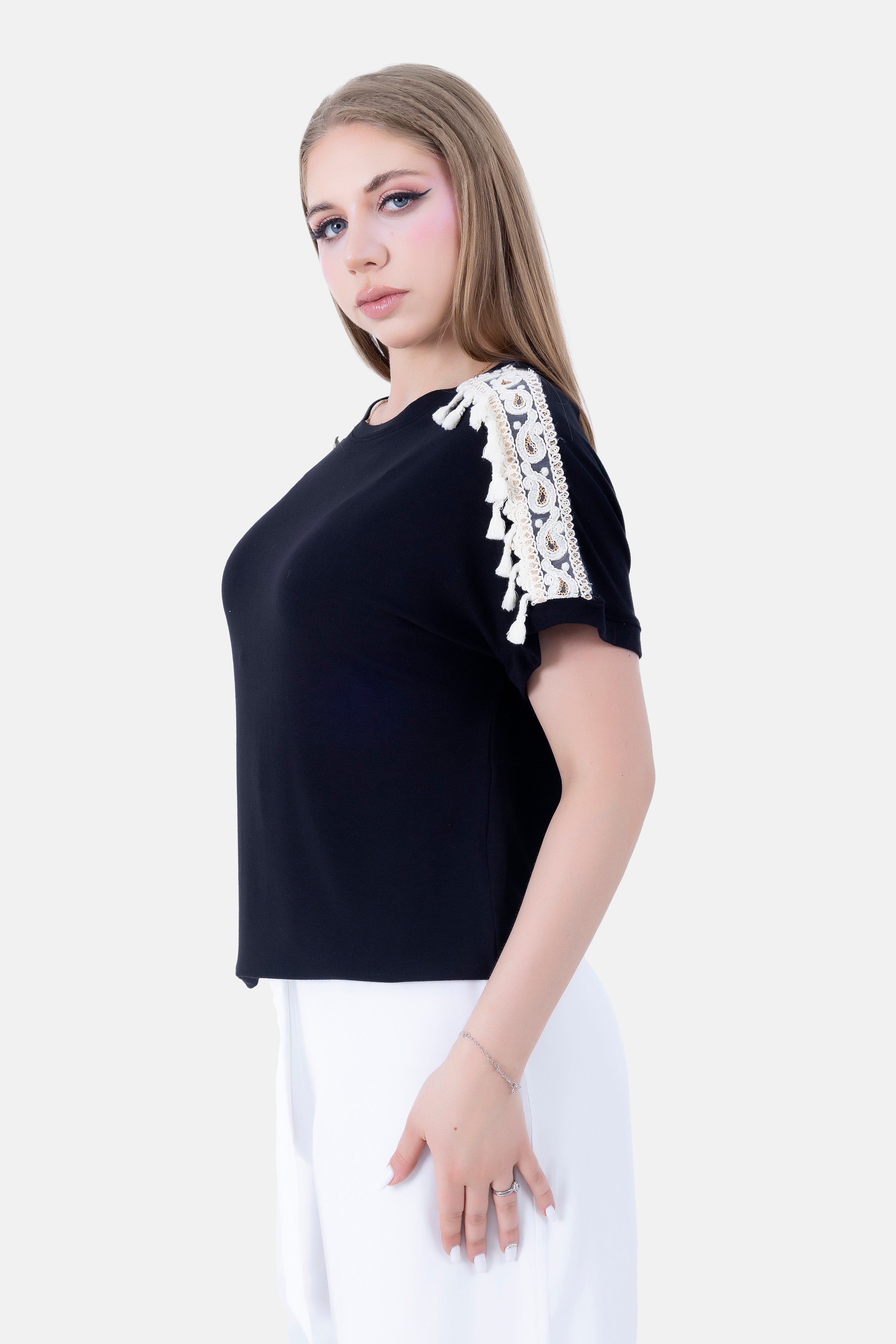 BLACK RIB SHORT SLEEVE T-SHIRT S24130