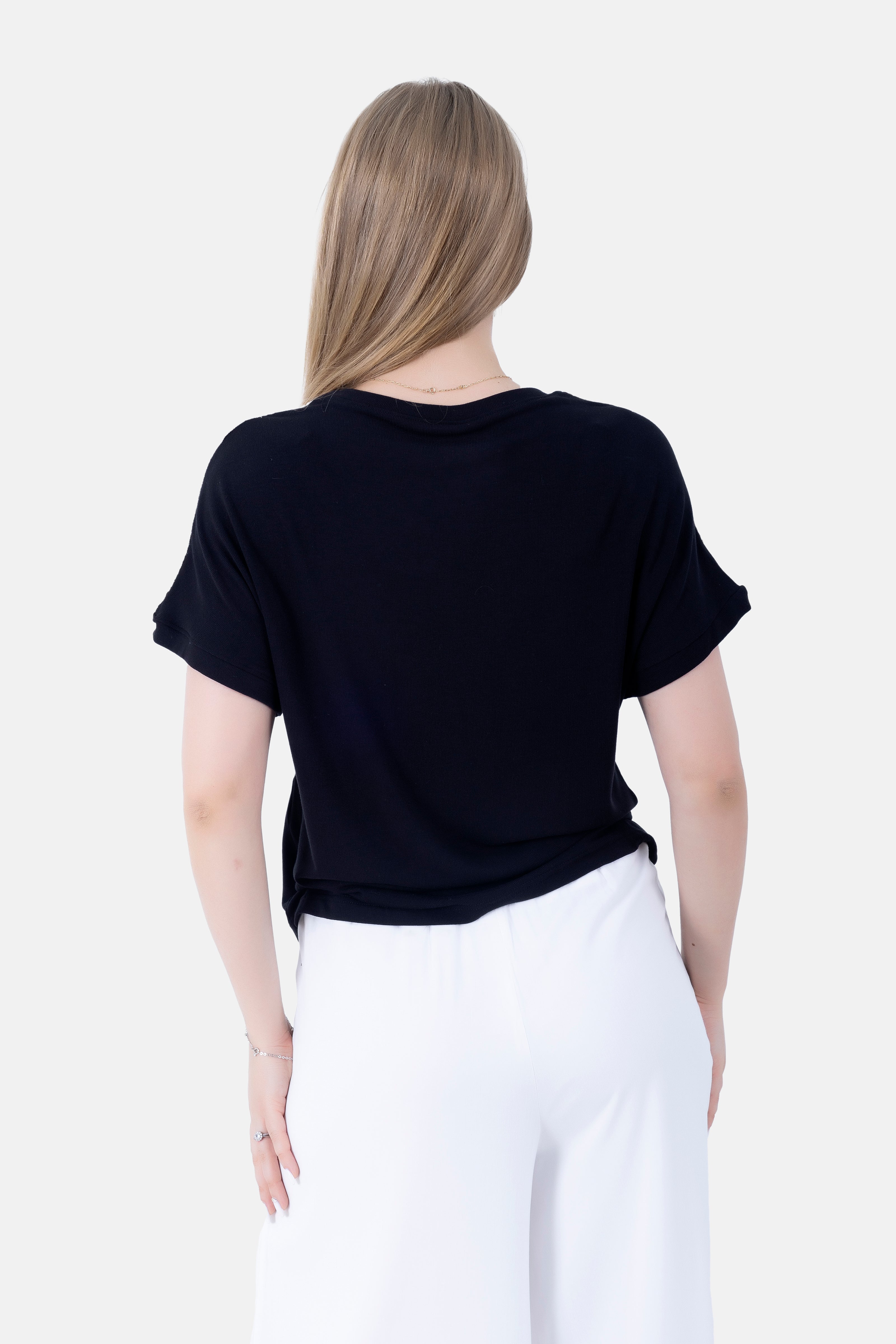 BLACK RIB SHORT SLEEVE T-SHIRT S24130