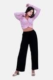 BLACK REB KNIT ELASTIC WAIST PANTS   WIDE LEG S24141