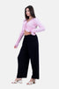 BLACK REB KNIT ELASTIC WAIST PANTS   WIDE LEG S24141