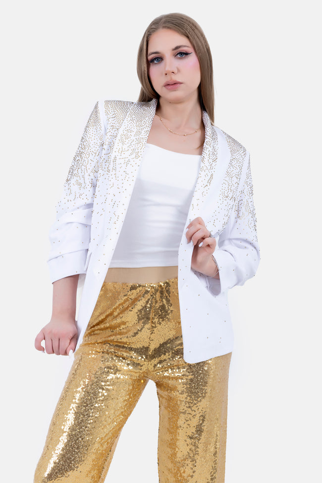 WHITE LONG JACKET WITH STRASS-S24184