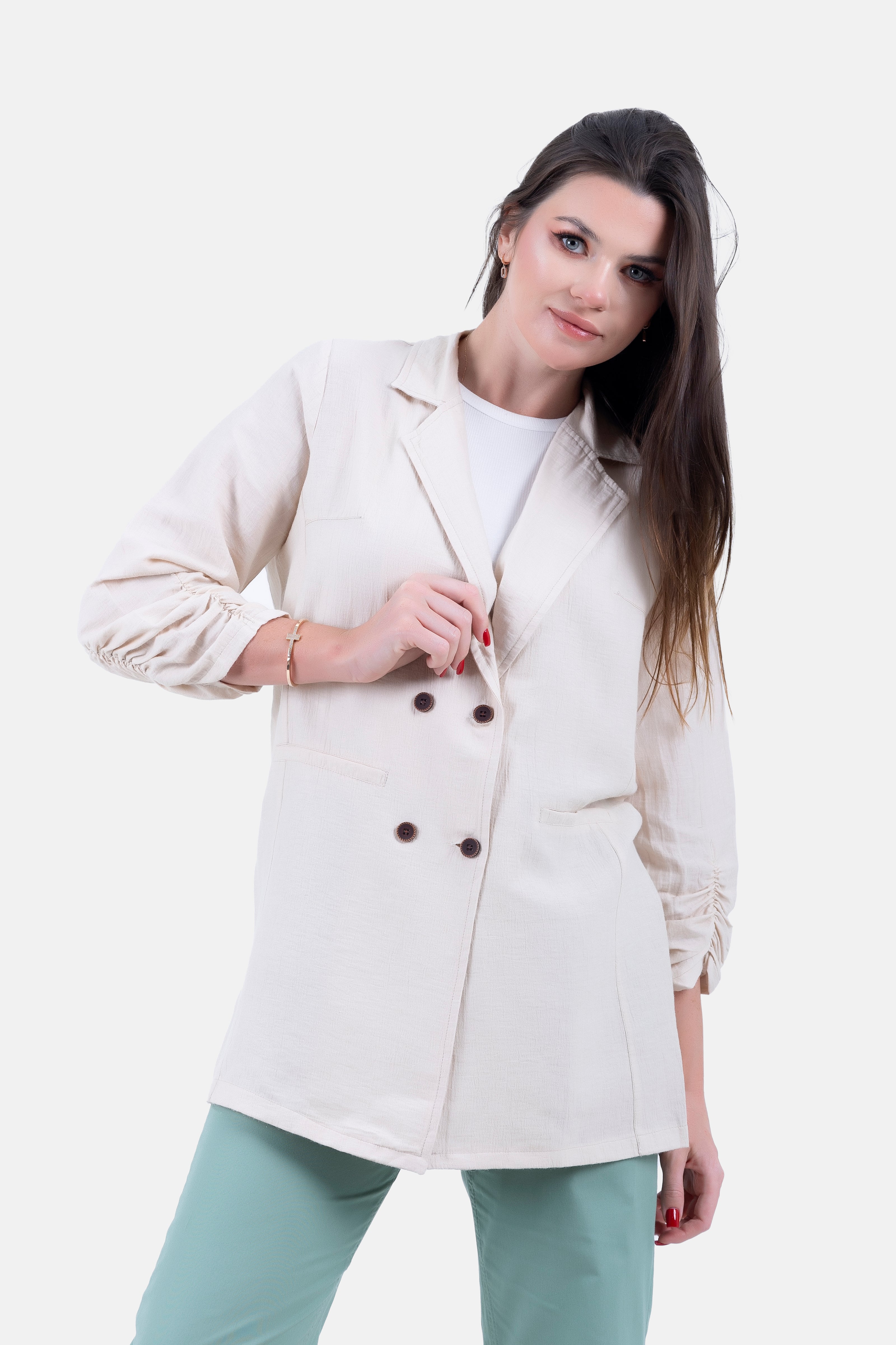 NATURAL LINEN JACKET WOODEN BUTTONS-S23214