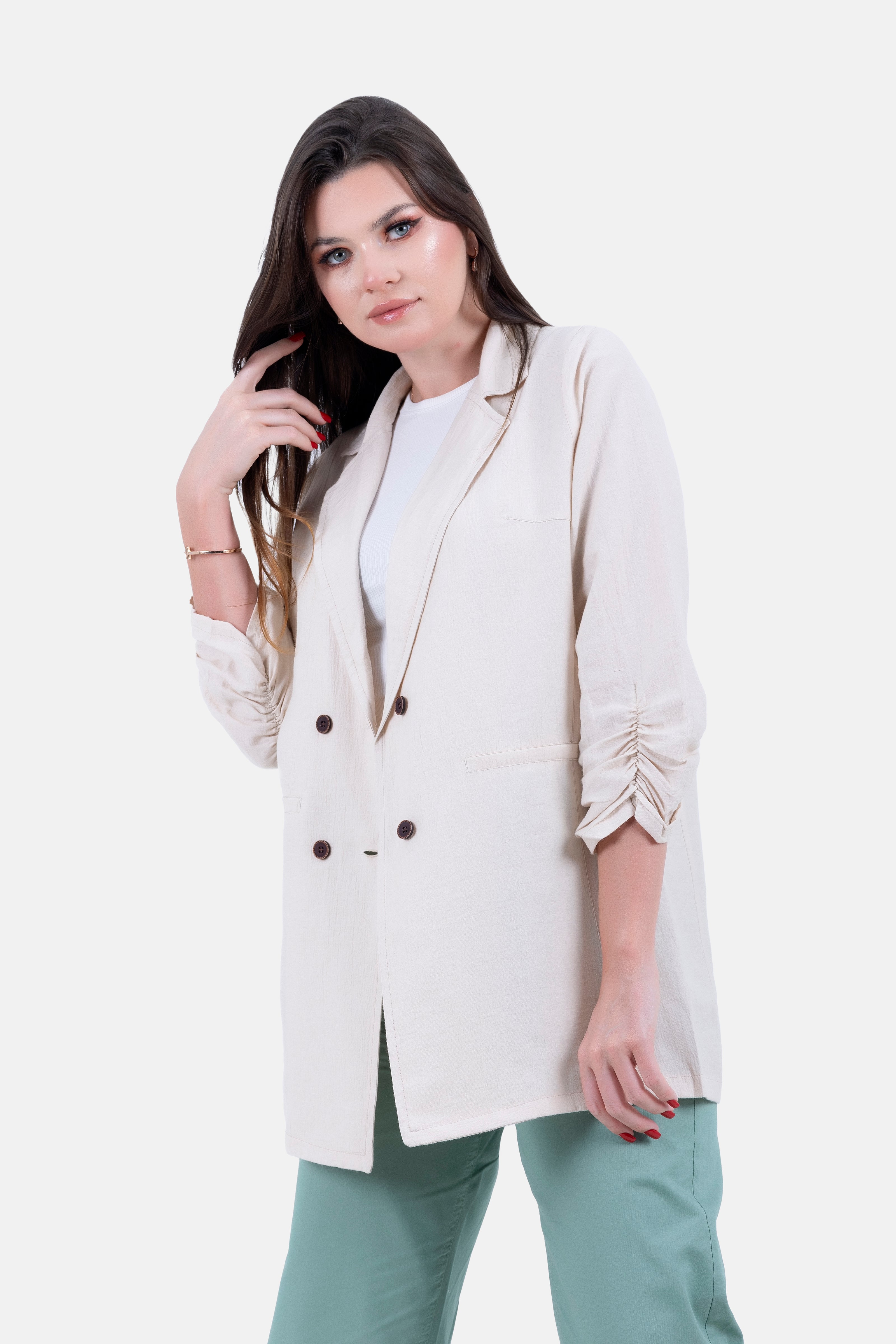 NATURAL LINEN JACKET WOODEN BUTTONS-S23214