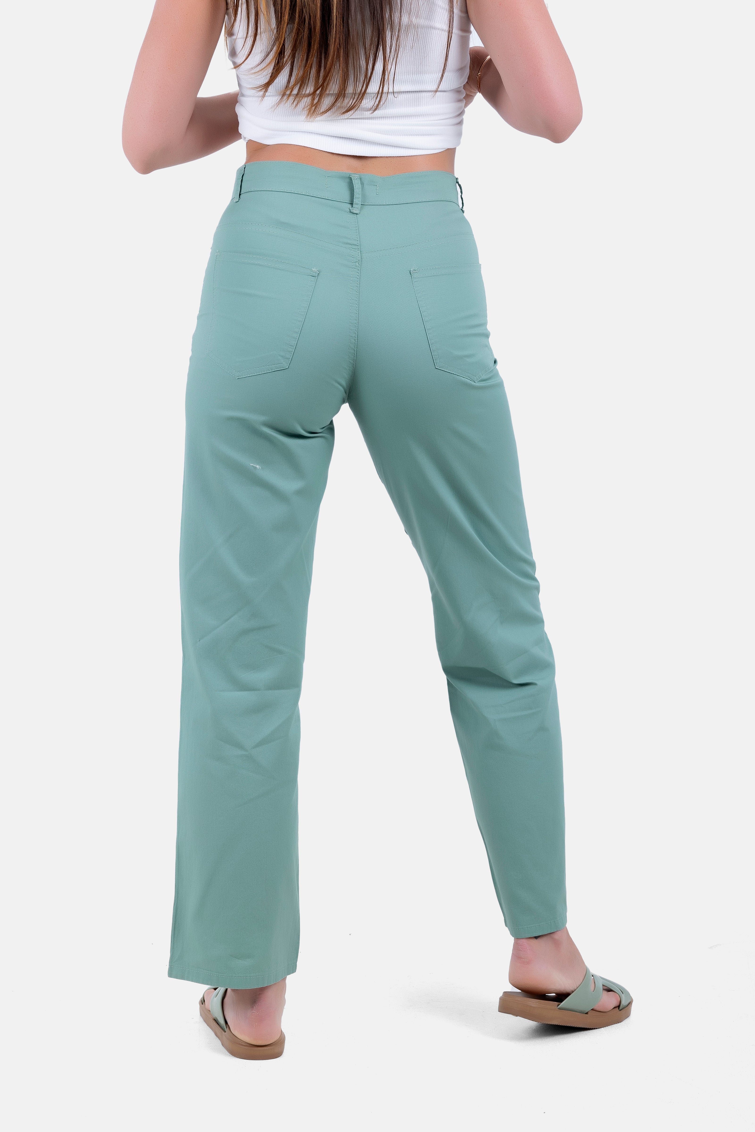 GREEN STRAIGHT LEG GABARDINE PANTS S24137