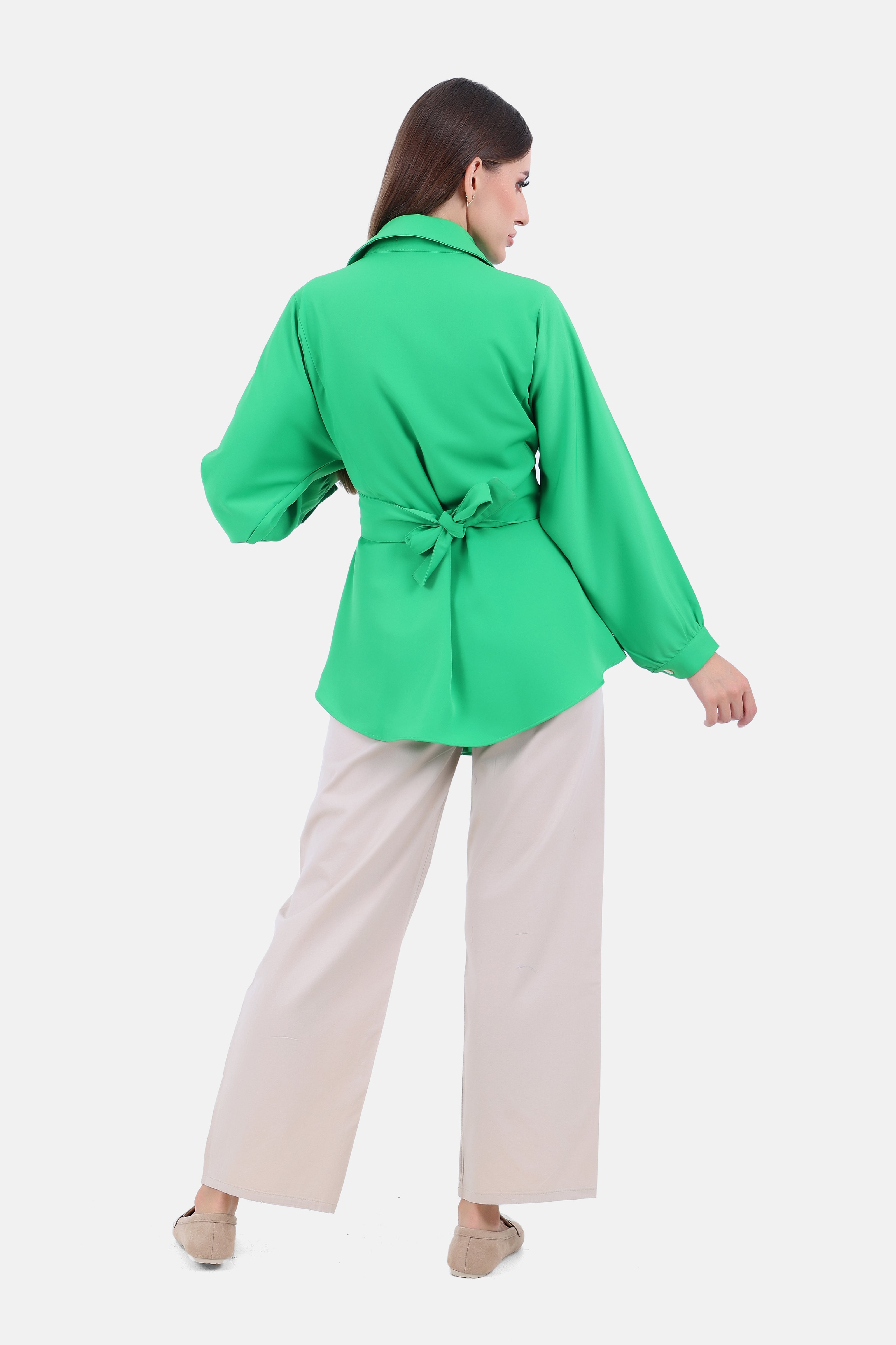 GREEN SHORT BLOUSE WITH BELT S24033