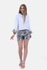 WHITE X SILVER HOODIE BLOUSE STRASS HOODIE & SLEEVES-S24197