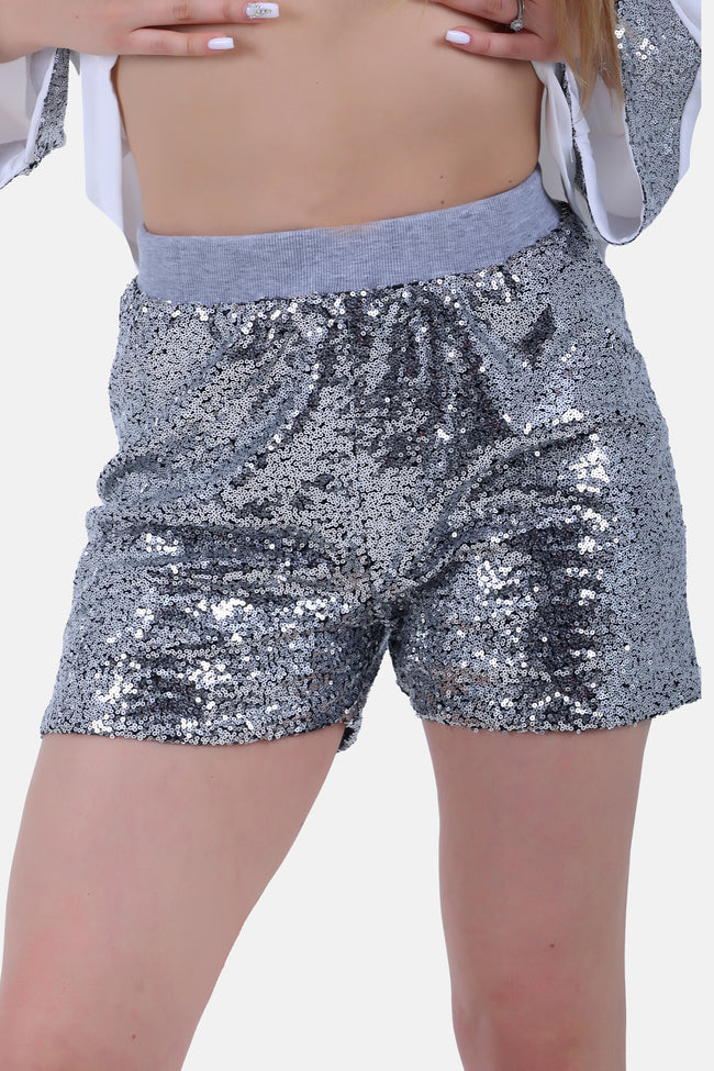 SILVER ELASTIC WAIST SHORT-S24203