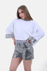 WHITE X SILVER HOODIE BLOUSE STRASS HOODIE & SLEEVES-S24197