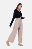 BEIGE REB KNIT ELASTIC WAIST PANTS   WIDE LEG S24141