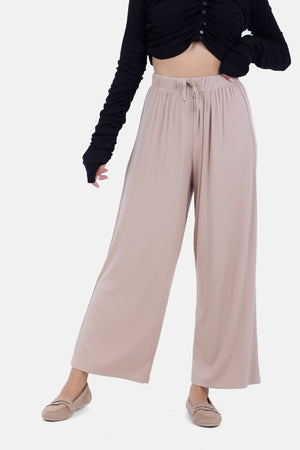 BEIGE REB KNIT ELASTIC WAIST PANTS   WIDE LEG S24141