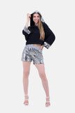 BLACK X SILVER HOODIE BLOUSE STRASS HOODIE & SLEEVES-S24197