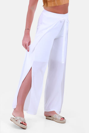 White TINSIL WIDE LEG ELASTIC WAIST PANTS S24133