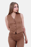 BROWN BARBIE TWILL SHORT VEST WITH 6 BUTTONS-S24222