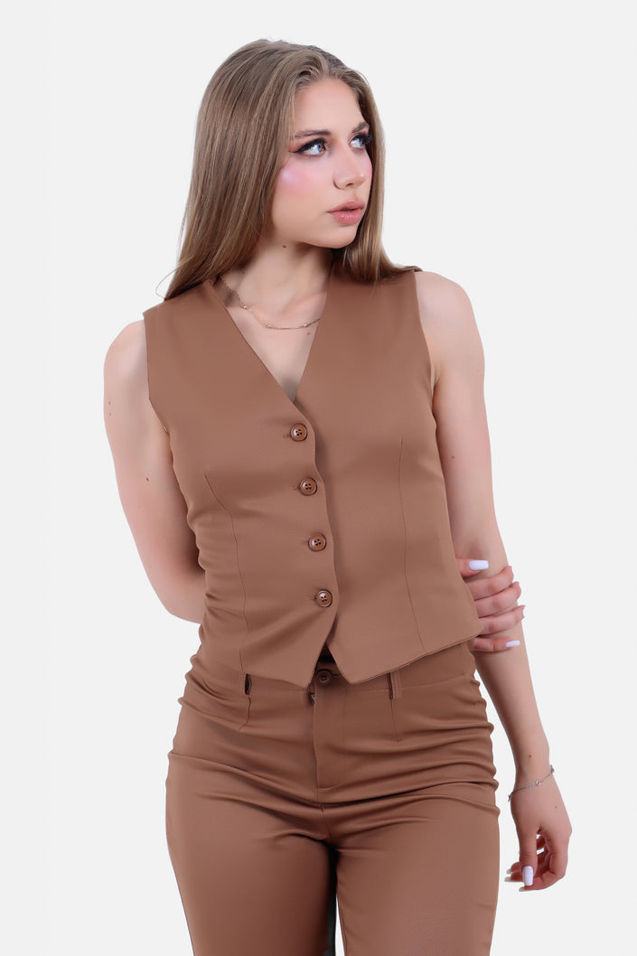 Brown barbie twill vest with 4 buttons s24222