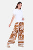 BROWN Linen PRINTED ELASTIC PANTS S24014