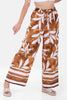 BROWN Linen PRINTED ELASTIC PANTS S24014