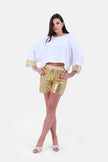 WHITE X GOLD HOODIE BLOUSE STRASS HOODIE & SLEEVES-S24197