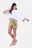 WHITE X GOLD HOODIE BLOUSE STRASS HOODIE & SLEEVES-S24197