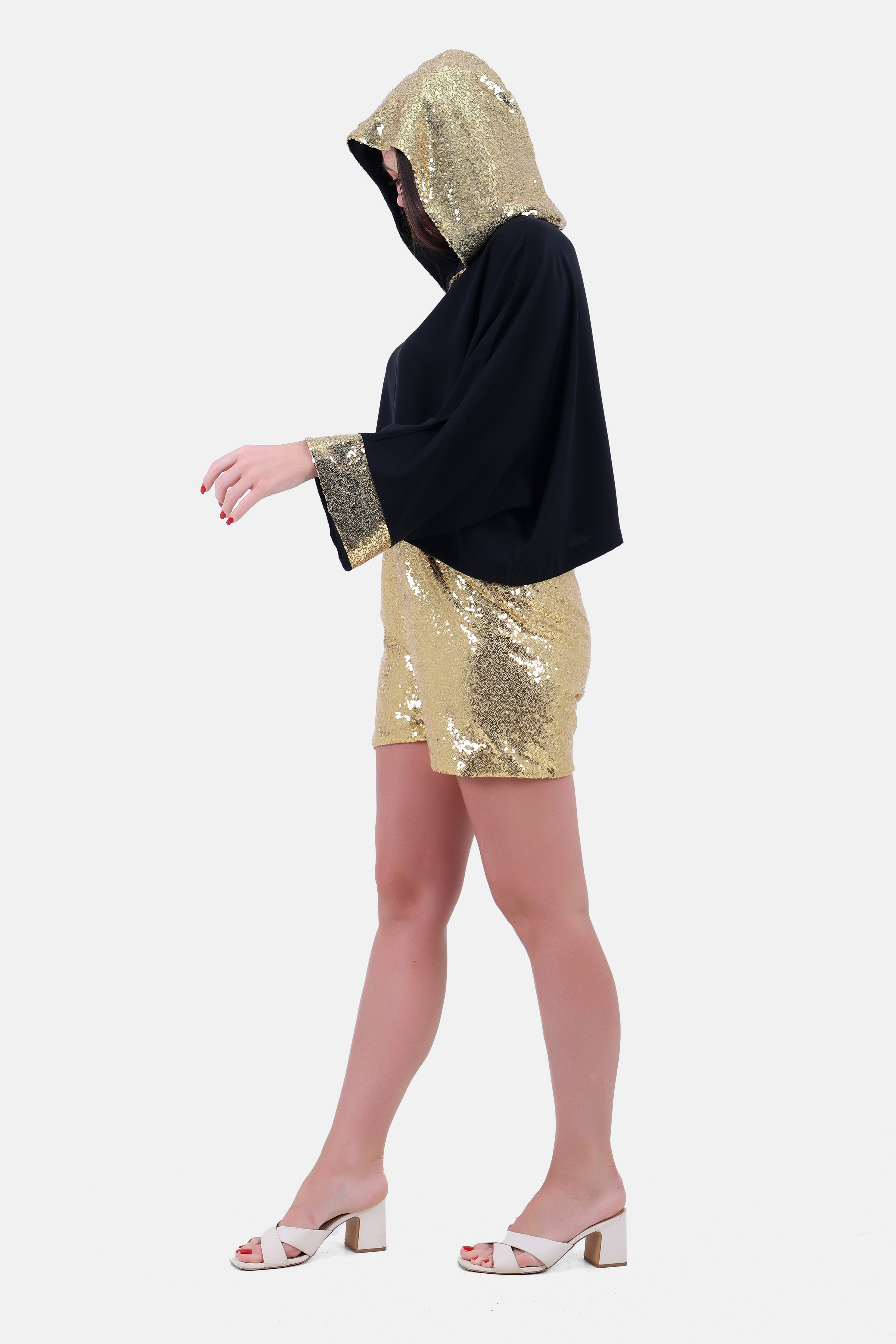 BLACK X GOLD HOODIE BLOUSE STRASS HOODIE & SLEEVES-S24197