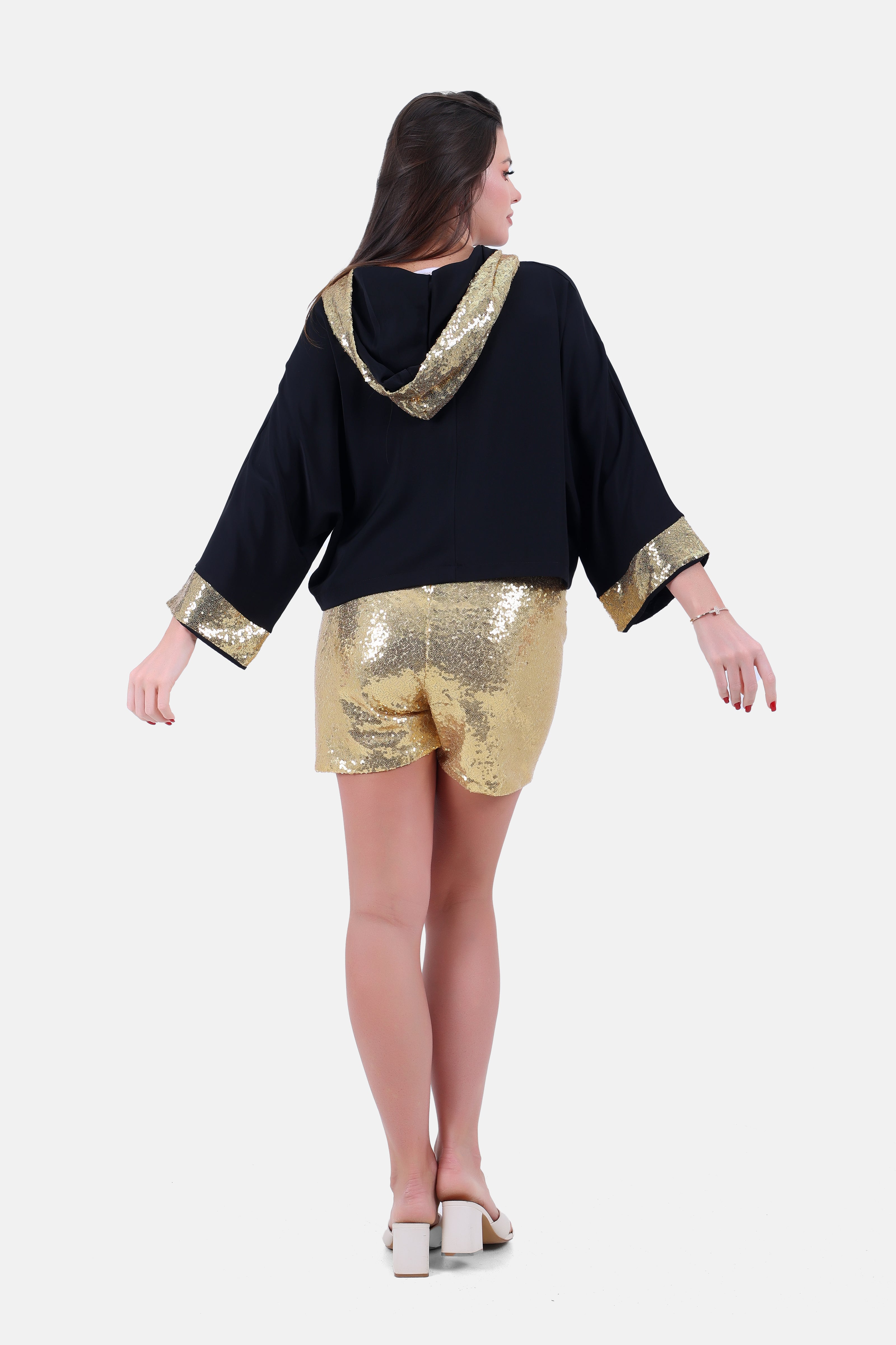 BLACK X GOLD HOODIE BLOUSE STRASS HOODIE & SLEEVES-S24197