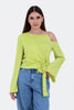 GREEN SATIN SHORT BLOUSE SHOULDER STRAP S24160