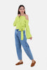 GREEN SATIN SHORT BLOUSE SHOULDER STRAP S24160