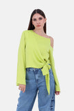 GREEN SATIN SHORT BLOUSE SHOULDER STRAP S24160