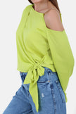 GREEN SATIN SHORT BLOUSE SHOULDER STRAP S24160