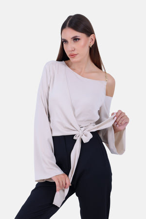 Beige satin short blouse shoulder strap s24160