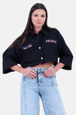 BLACK SHORT BLOUSE WITH CHEST DIAMOND-S24218