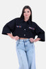 BLACK SHORT BLOUSE WITH CHEST DIAMOND-S24218