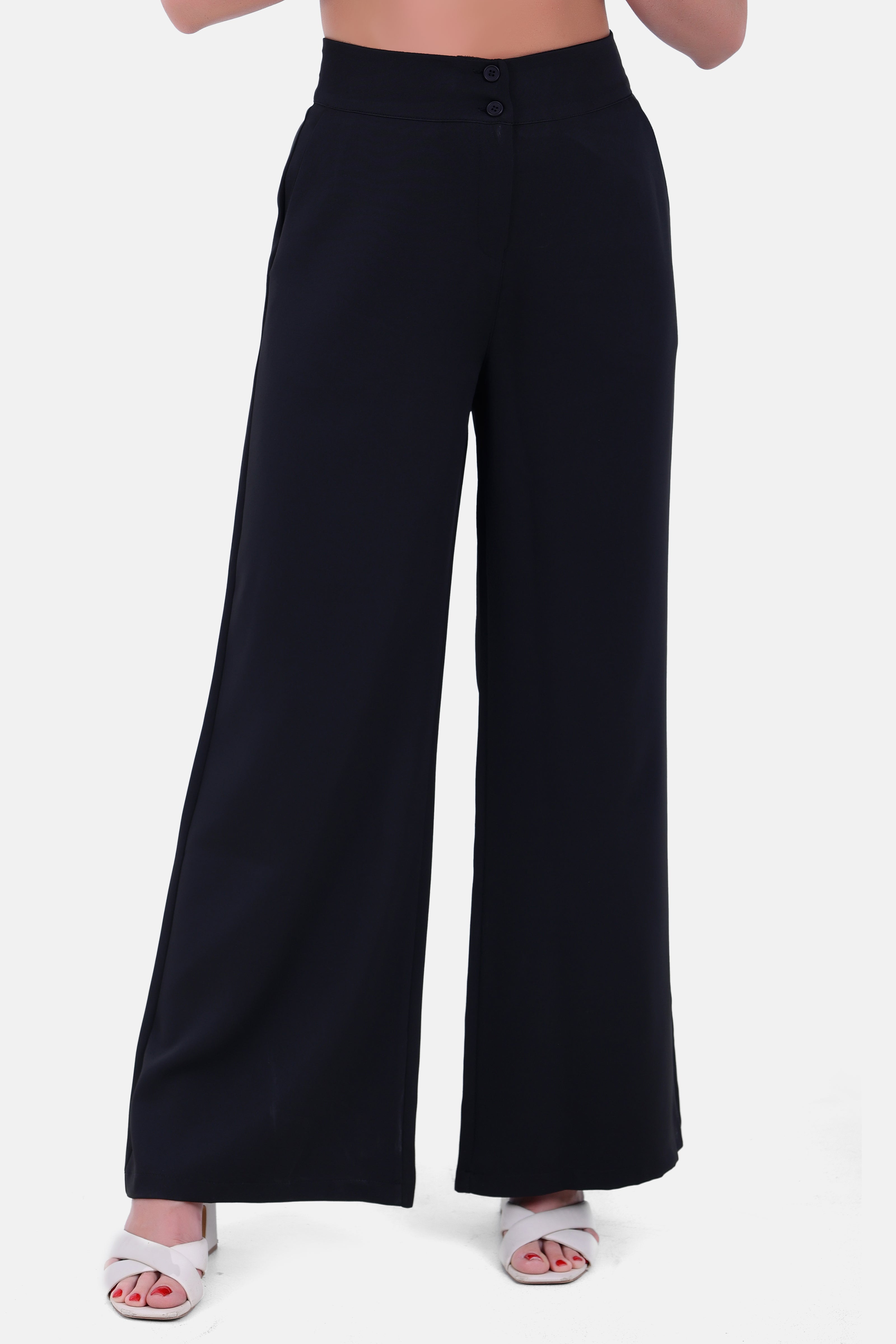 BLACK POLY LYCRA CLASSIC PANTS WIDE LEG S24025