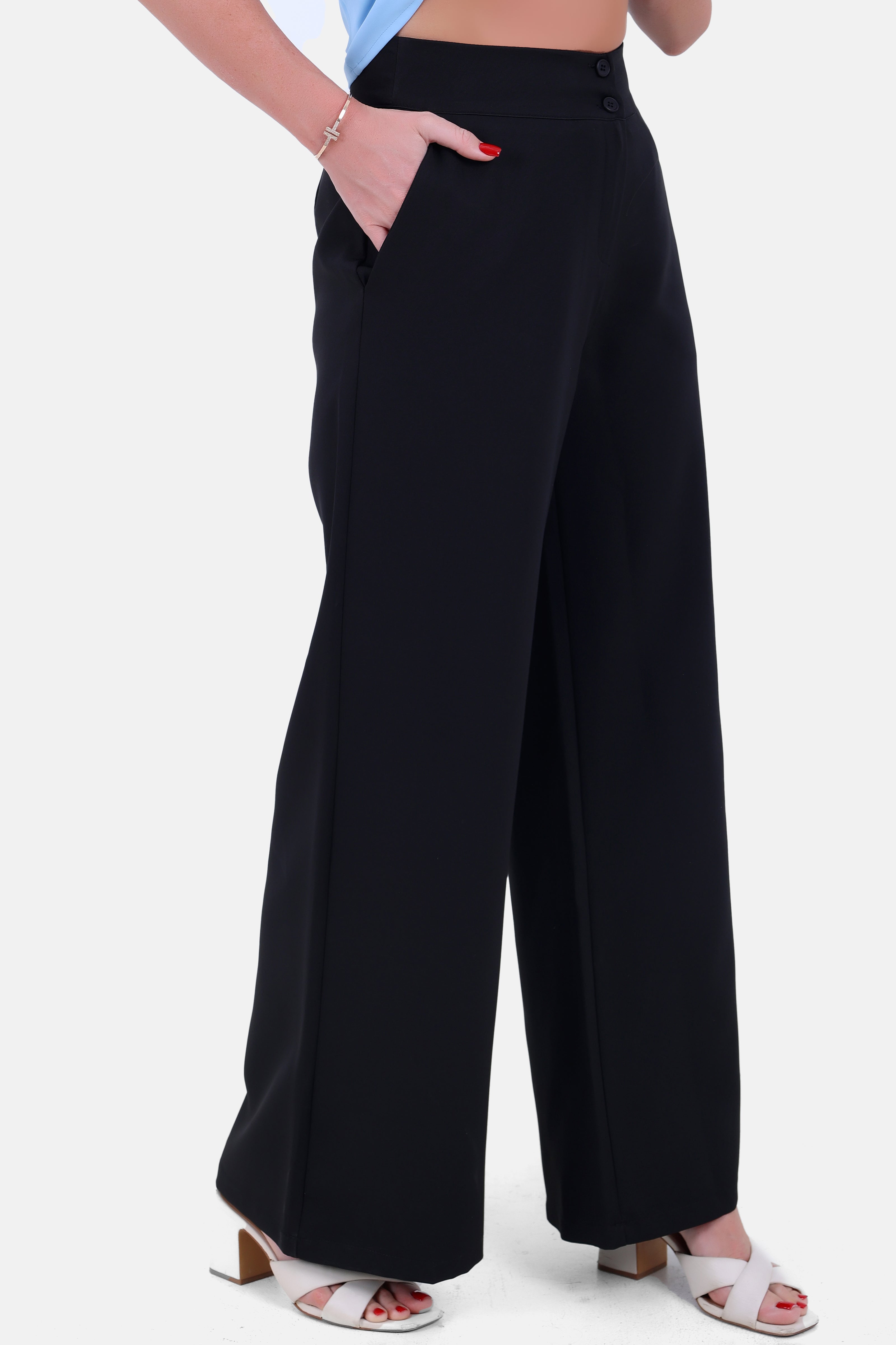 BLACK POLY LYCRA CLASSIC PANTS WIDE LEG S24025