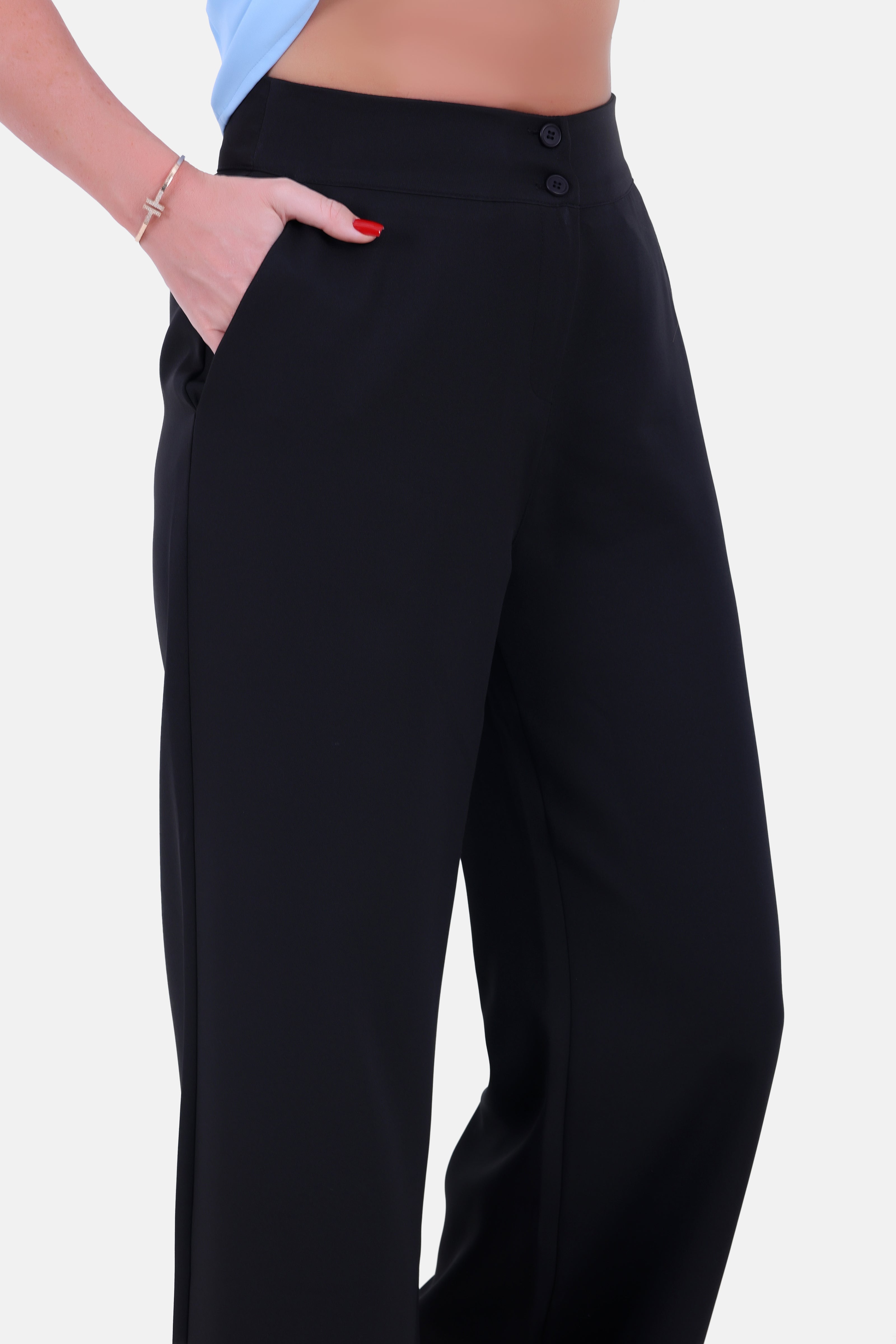 BLACK POLY LYCRA CLASSIC PANTS WIDE LEG S24025