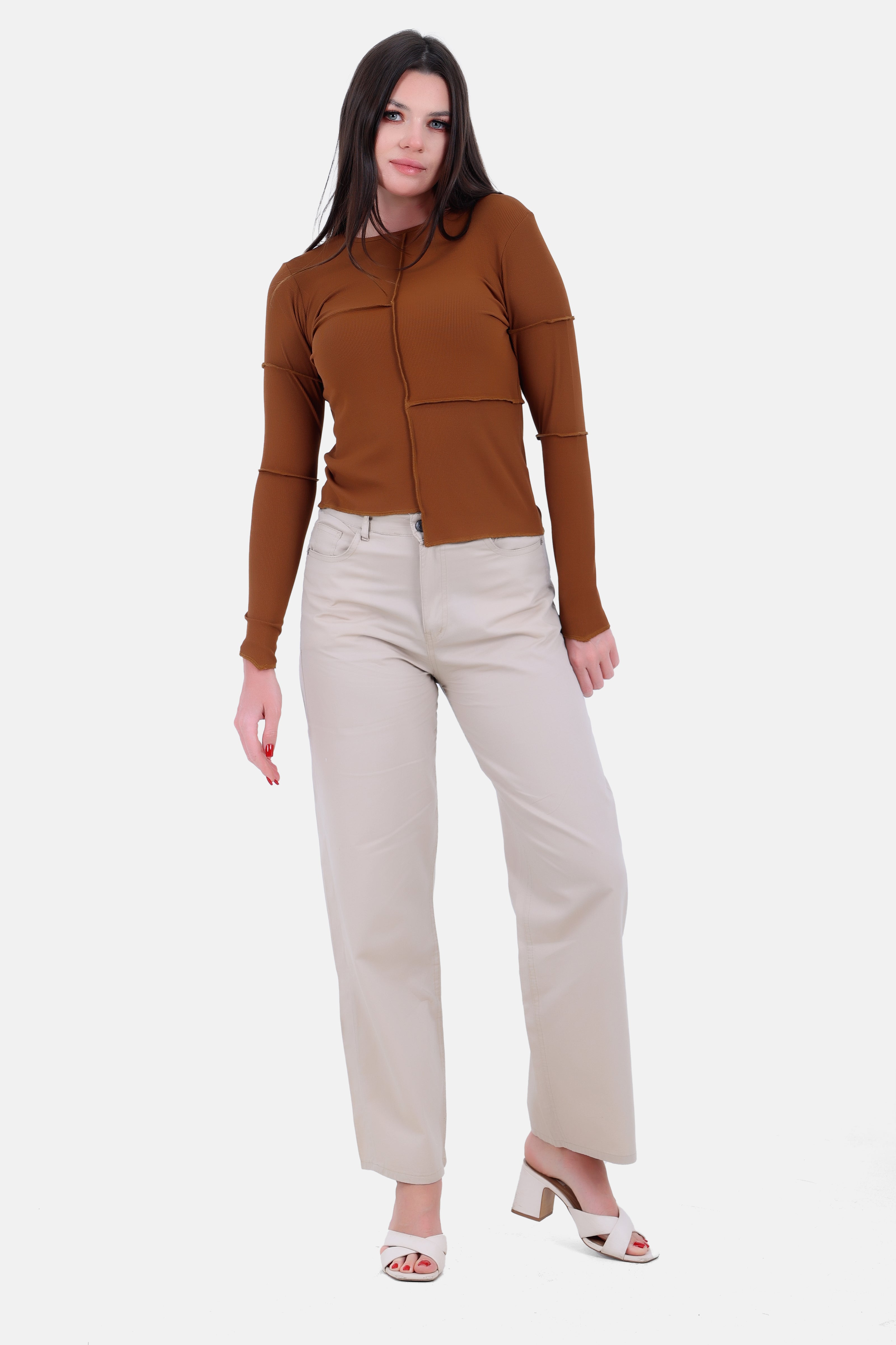 BEIGE STRAIGHT LEG GABARDINE PANTS S24137