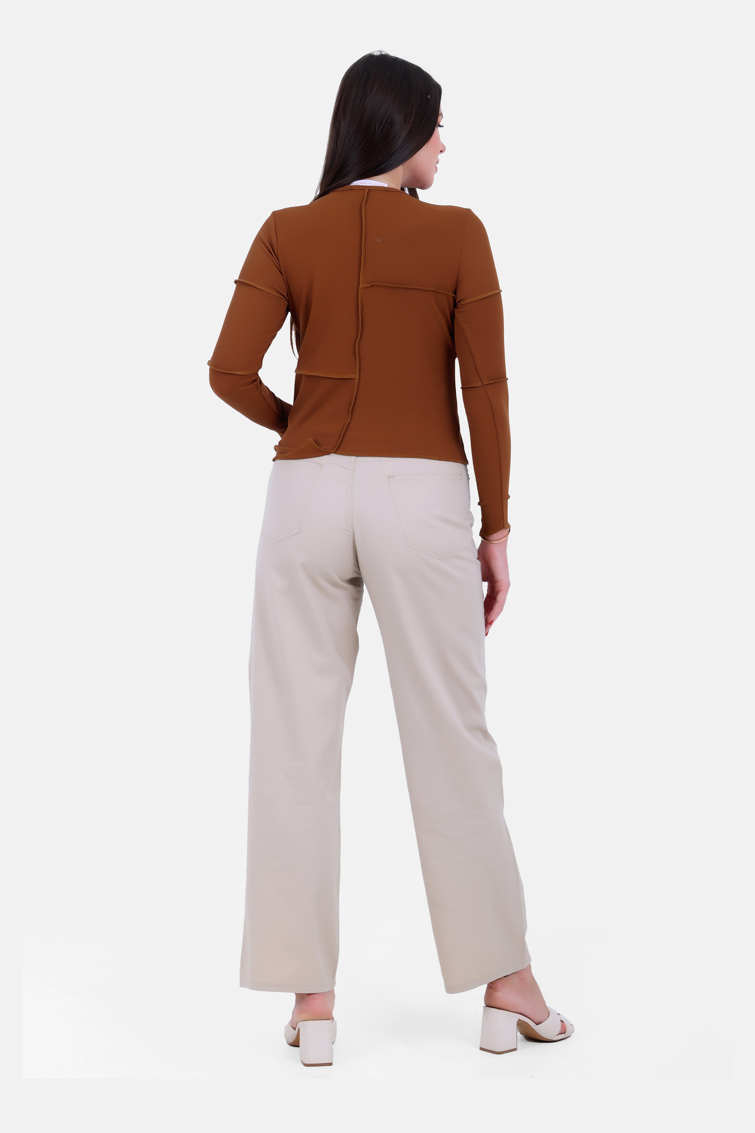 BEIGE STRAIGHT LEG GABARDINE PANTS S24137