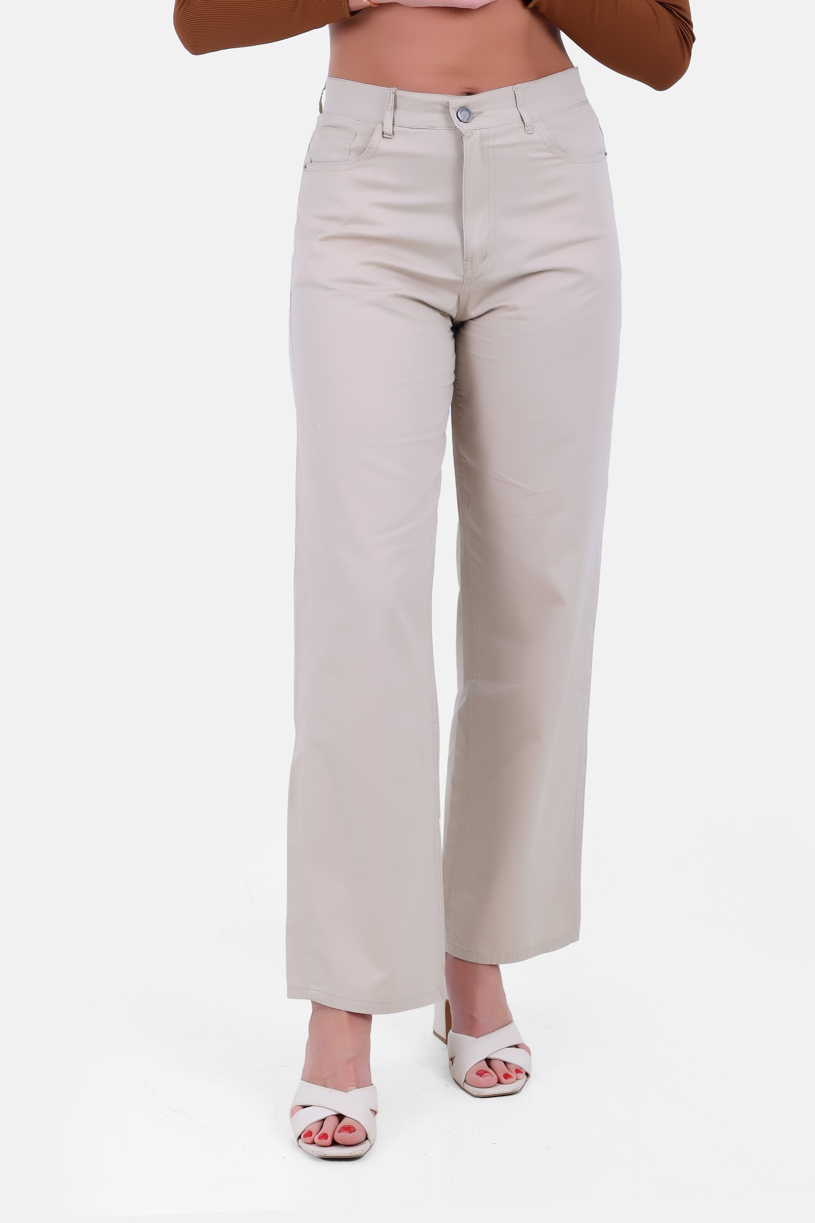 BEIGE STRAIGHT LEG GABARDINE PANTS S24137