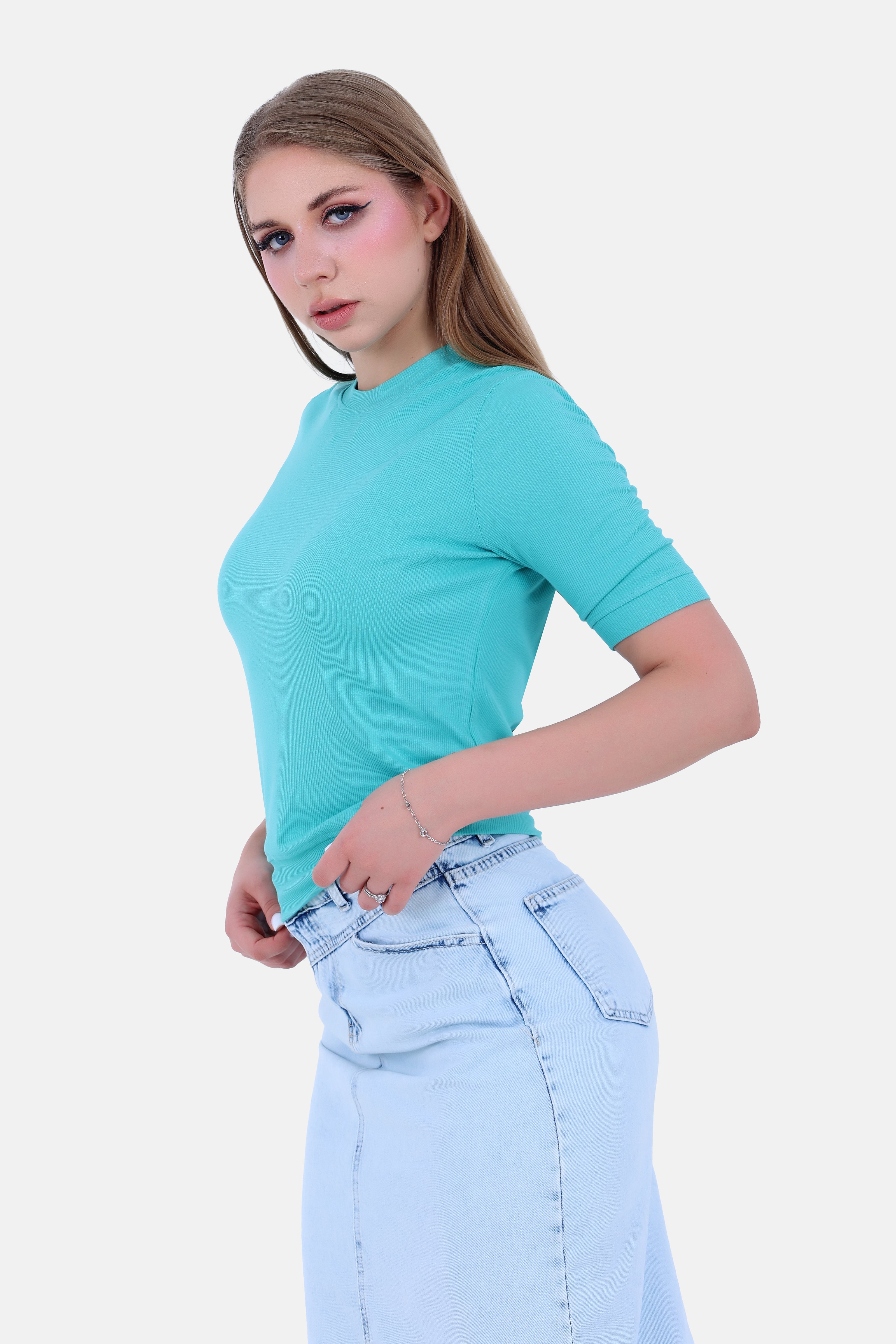 Turquoise REB SHORT T-SHIRT CREW NECK LONG SLEEVES S24103