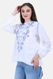 White Linen EMBROIDERED CHEST BLOUSE & GERO WITH BUTTONS S24105