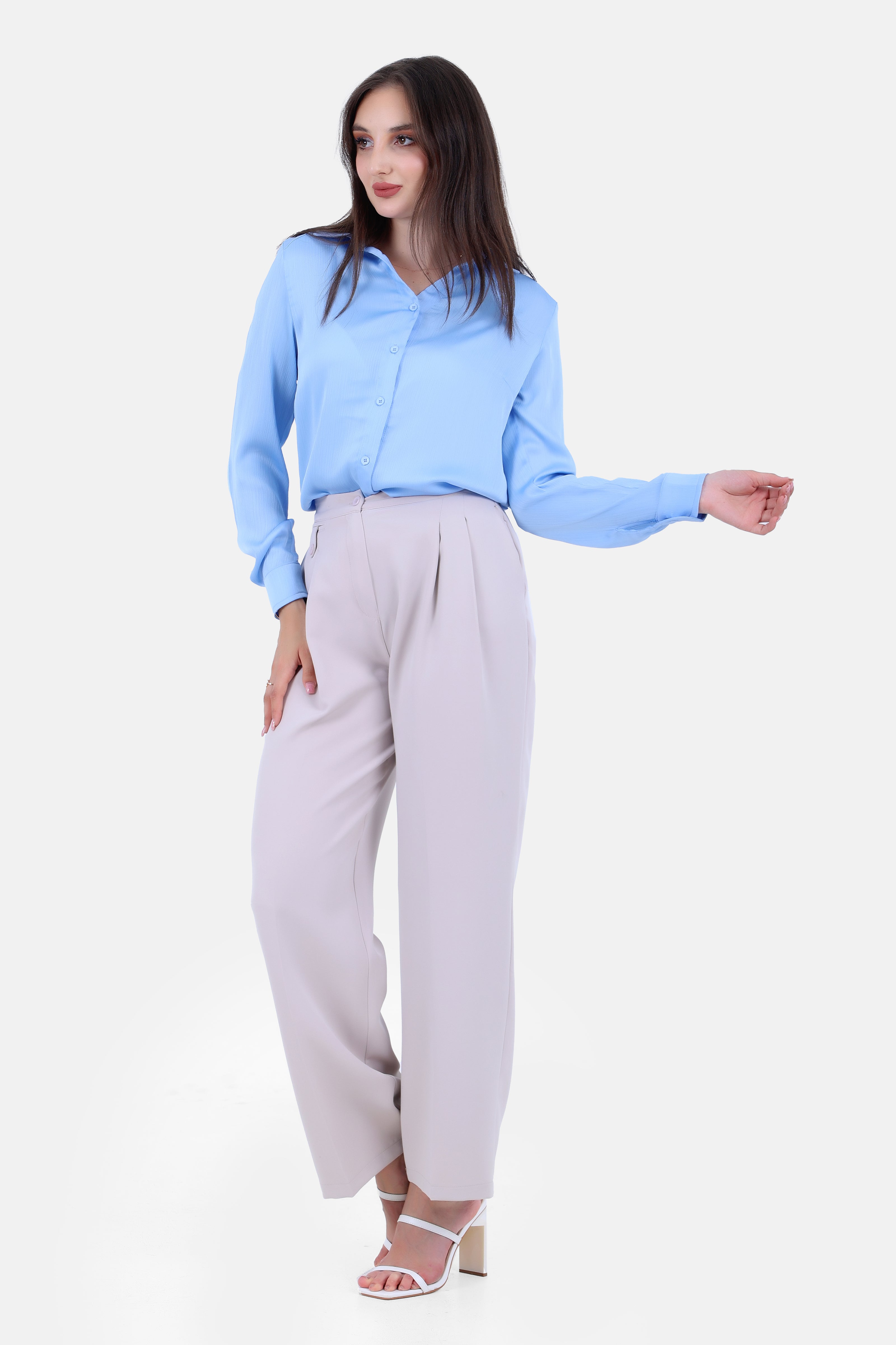 BLUE PLAIN HEAVY CHIFFON 100% POYSTER Long SLEEVE-S24221