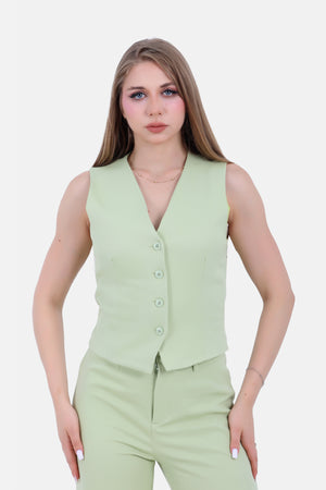 Green barbie twill vest with 4 buttons s24222