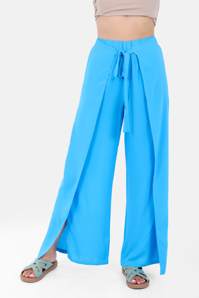 BLUE TINSIL WIDE LEG ELASTIC WAIST PANTS S24133