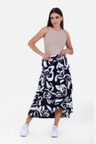 BLACK Linen PRINTED LONG SKIRT S24020