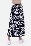 BLACK Linen PRINTED LONG SKIRT S24020