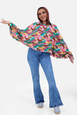 FUSHIA COTTON PRINTED OVER SIZE SHIRT RAGLAN SLEEVES S24031