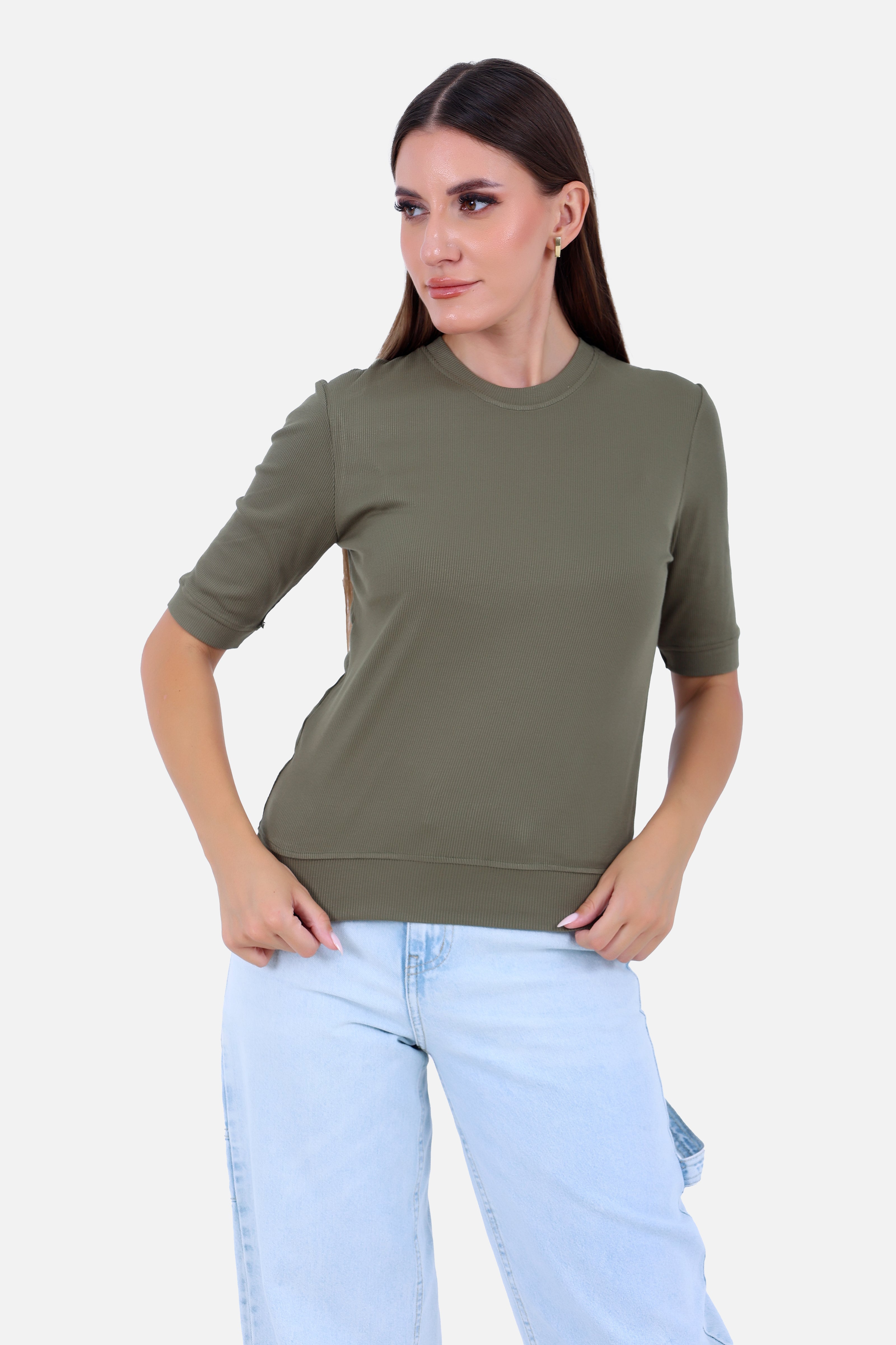 OLIVE REB SHORT T-SHIRT CREW NECK LONG SLEEVES S24103