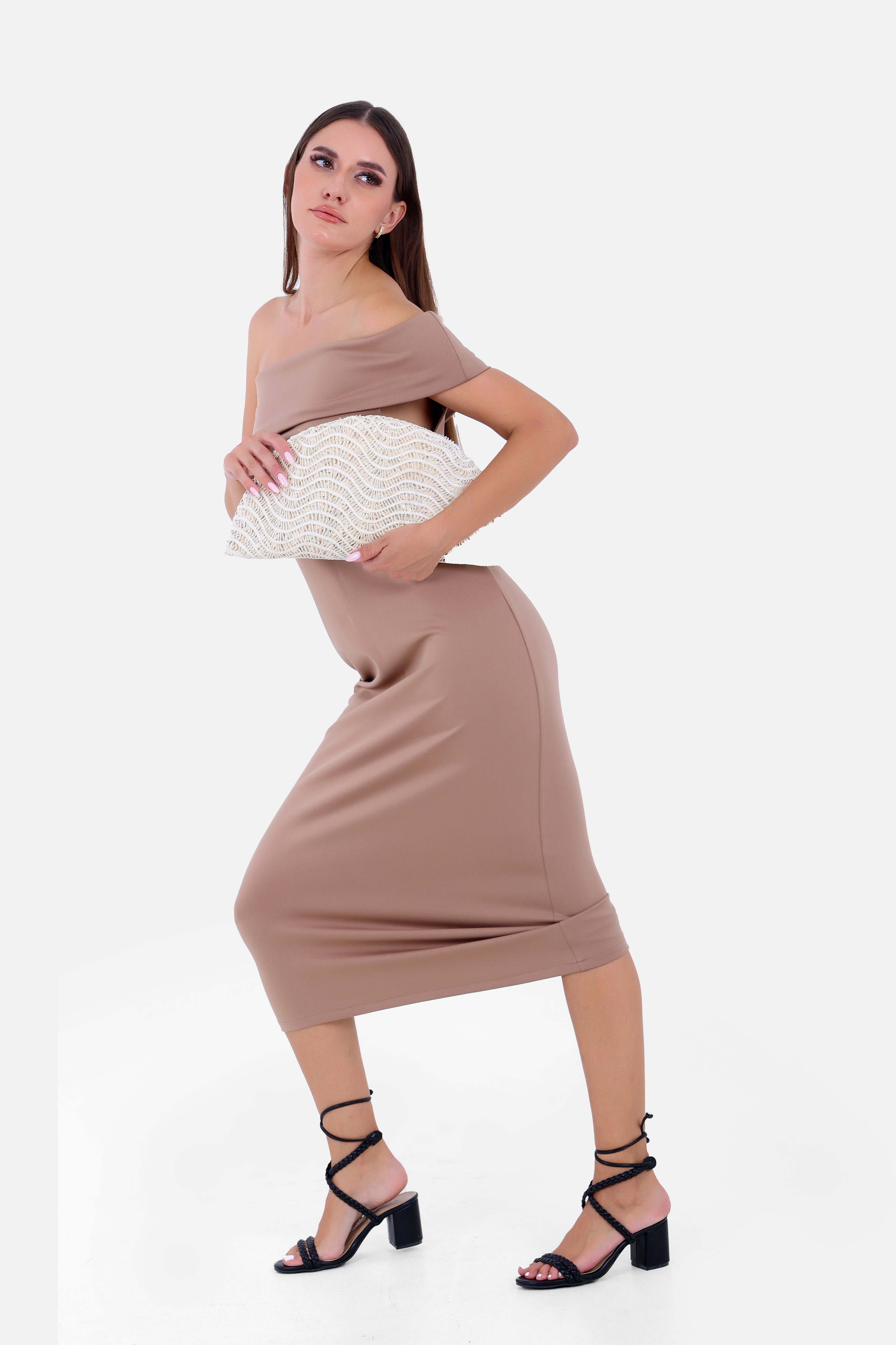 BEIGE Shoulder Gown Dress  S24156