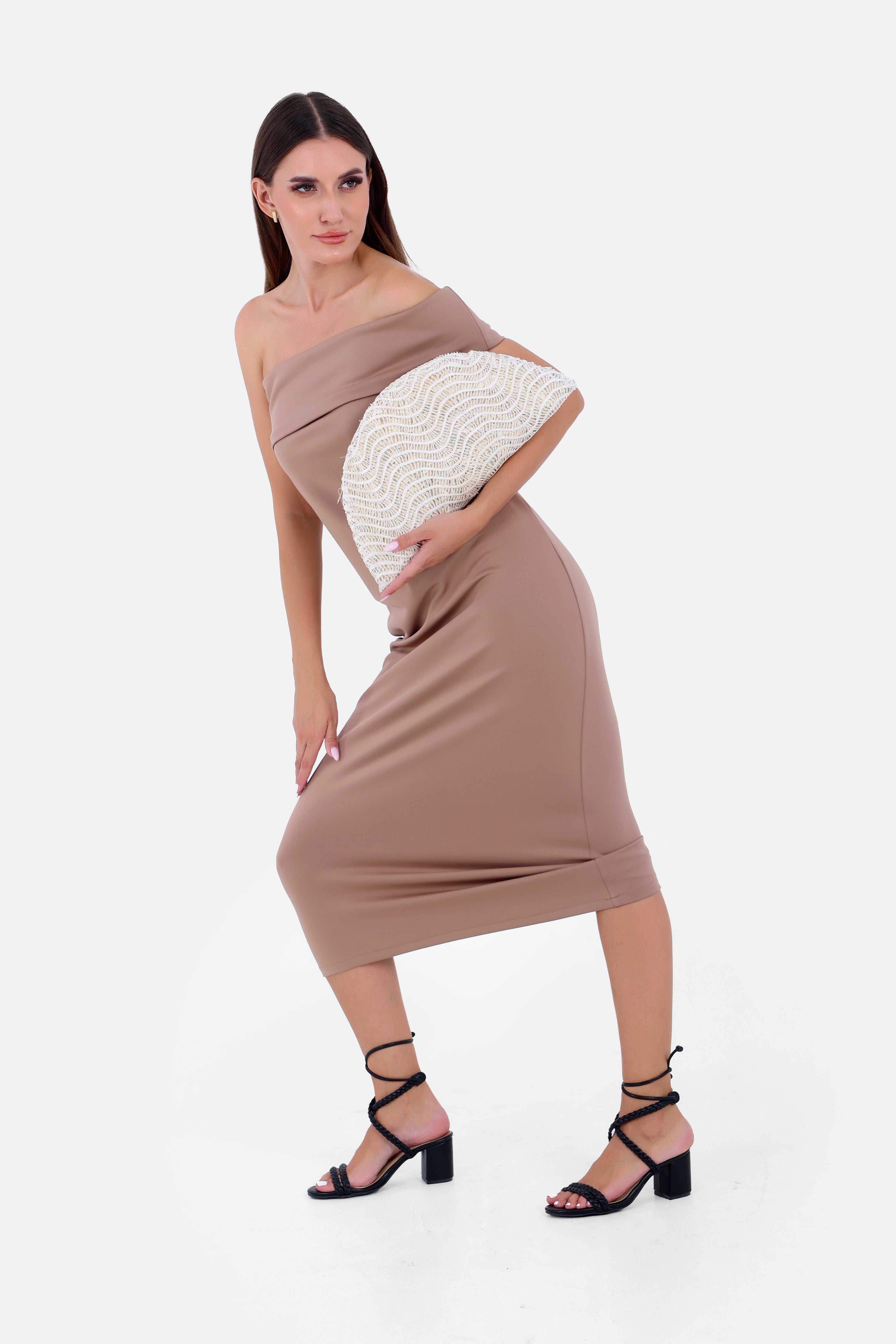 BEIGE Shoulder Gown Dress  S24156