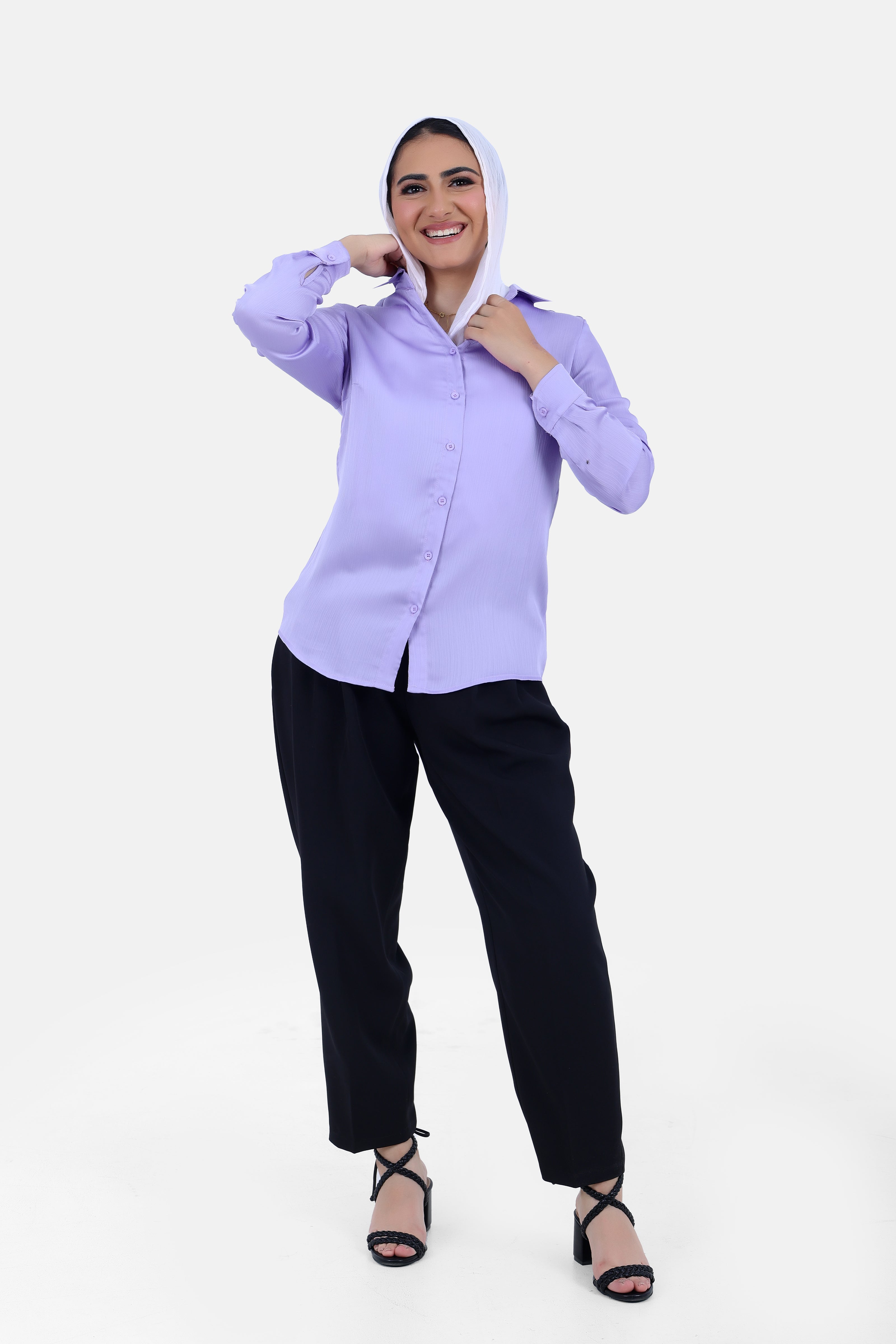 PURPLE PLAIN HEAVY CHIFFON 100% POYSTER Long SLEEVE-S24221